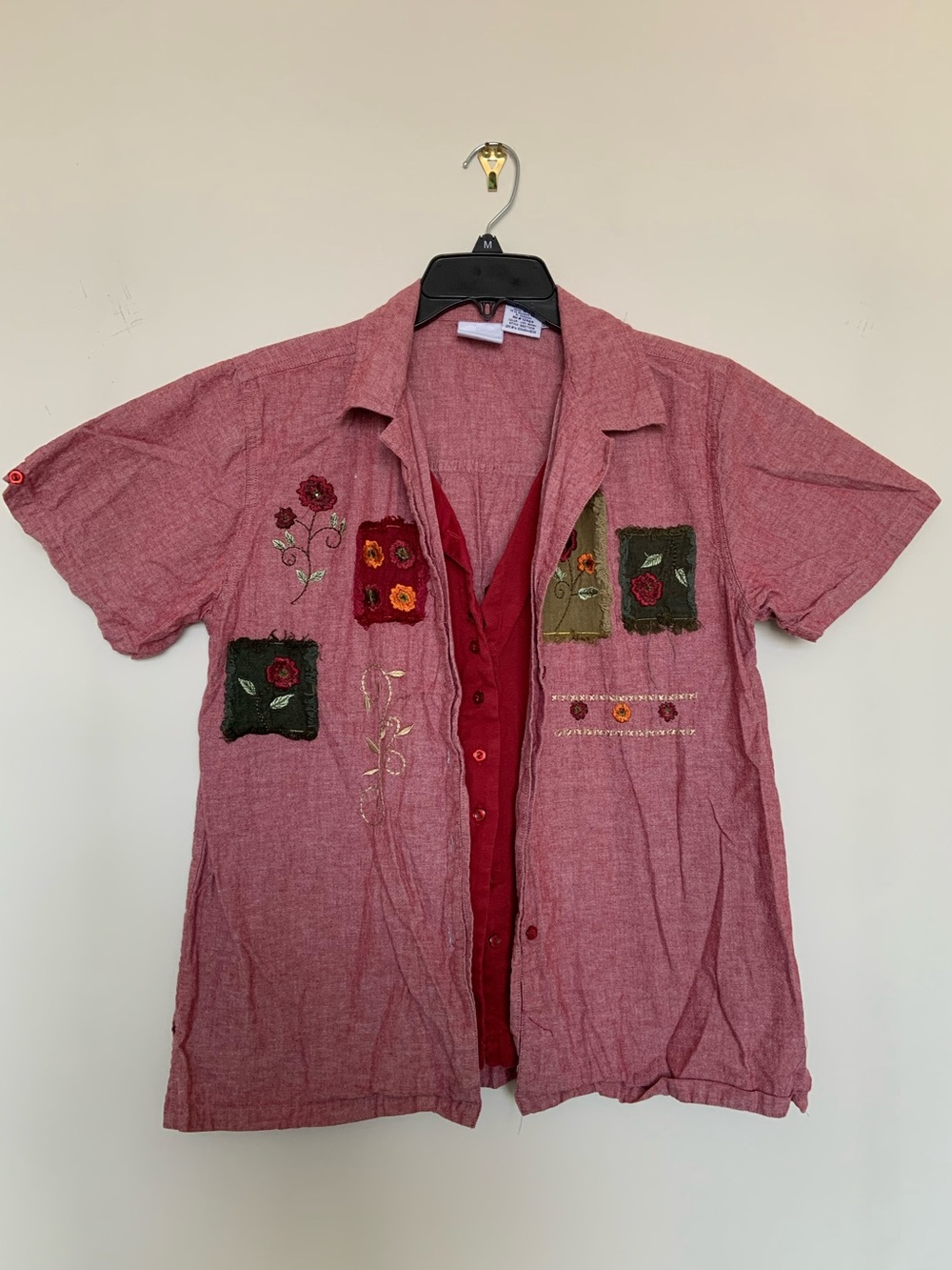 Patchwork pink and red top with built in under piece